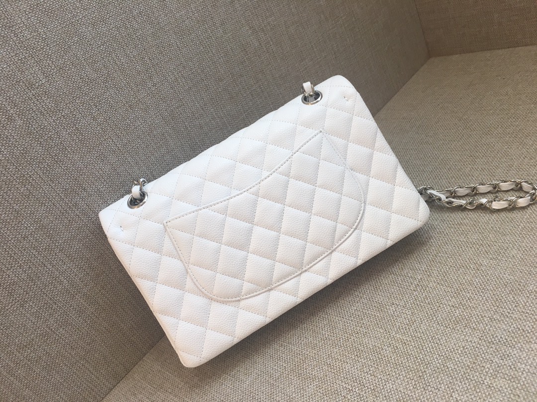 Medium Classic Flap Caviar Bag A01112 White/Silver